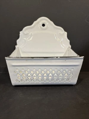 VTG Enamelware Distressed Old Country Wall Hanging Onion Potato Holder Letter - Image 1 of 4