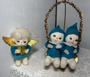 Commodore Christmas Snowbaby swing Flocked Ornament Japan Lot Snow Baby Vtg tree - Bild 1 von 2