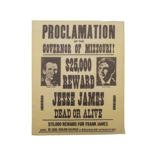 Jesse Frank James Wanted Outlaw Poster Western Decor Parchment Paper Wall Art Ad - Picture 1 of 4