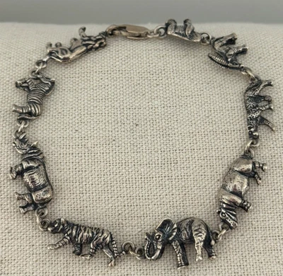 Браслет-ссылка Kabana из чистого серебра с африканским сафари животным слоном тигром зеброй - Изображение 1 из 4