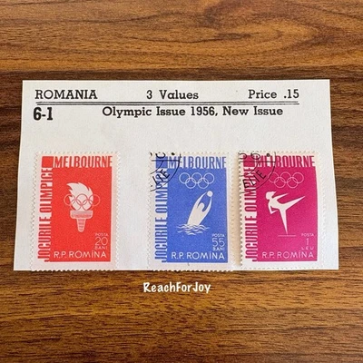 Lote de 3 sellos de Rumania Juegos Olímpicos 1956 Melbourne franqueo Foto 1 de 2