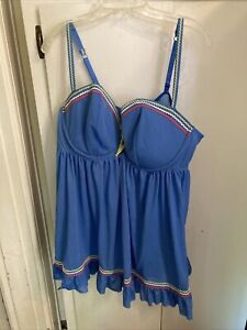 NEW NWT Cacique Women's Lingerie Slip Teddy Blue Size 26/28 Nightgown Rick Rack 