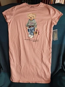 Polo Ralph Lauren Pink Polo Bear Graphic Short Sleeve T-Shirt Dress Girls L - Picture 1 of 6