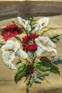 Vintage Needlepoint Calla Lily Flowers Partial Complete Bucilla 23 inch - Picture 1 of 8
