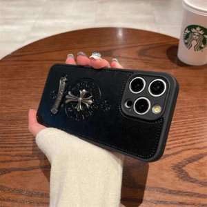 For iPhone 16 15 14 13 Pro Max Fashion Cross Pattern Leather Case Camera Protect - Picture 1 of 12