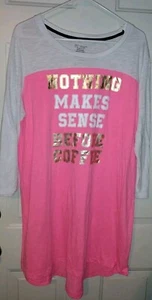 No Boundaries XL 3/4" Sleeve Night gown Sleep Shirt Coffee Pink Wht 23" X 38" - Picture 1 of 4