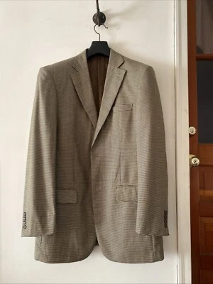 Pendelton Silk Wool Blend Beige Plaid Mini Check Blazer Jacket Sz 42L MINT! - Image 1 of 4