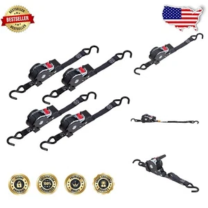 Heavy-Duty 1" x 12' Auto Retract Straps - 4-Pack for Motorcycle & ATV Transport - Picture 1 of 11