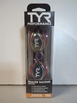 NEW TYR Swim Goggles Tracer Racing Mirrored Junior FINA Red Navy LGTRYM - Image 1 of 4