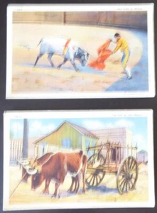 Lote de dos postales de lino de México años 40 corrida de toros y carro de bueyes - Imagen 1 de 2