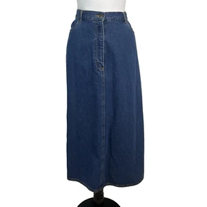 Vintage L.L. Bean Denim Jean Skirt size 18 Petite Long Modest Western Pockets - Picture 1 of 10