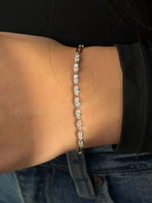 Brazalete de tenis con diseño de eslabones de papel de diamantes blancos naturales de oro blanco y amarillo de 14 k Foto 1 de 4