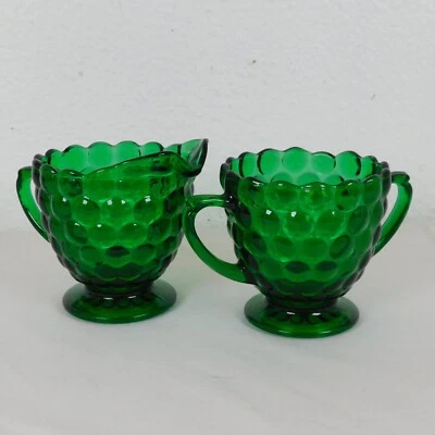 Juego de crema y azucarero verde bosque burbuja vidrio Anchor Hocking vintage Foto 1 de 4