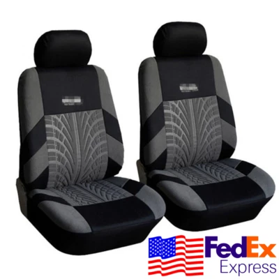 Tread Car Driver + Passenger Seat Covers Black Gray Slipcover USA 2pcs - Image 1 of 4