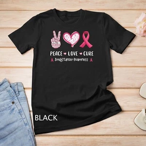 Camiseta Peace Love cura cáncer de mama conciencia mujeres niños hombres unisex - Imagen 1 de 15