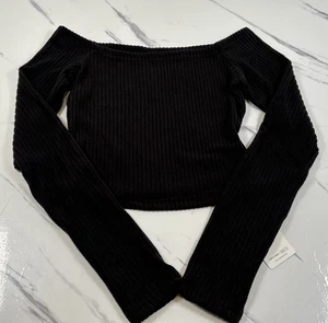 Dazy Off Shoulder Long Sleeve Top Black Soft Sweater Size Medium - Picture 1 of 8