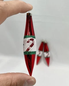 3 Vintage Candy Cane Skinny Thin Teardrop Feather Tree Glass Christmas Ornaments - Picture 1 of 4
