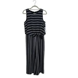 Tahari Black & White Striped Crop Jumpsuit Sleeveless New Tie Front Sz 8 - Picture 1 of 9