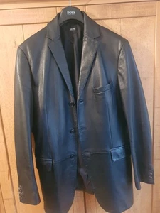 Hugo Boss Black Leather Jacket Blazer Lambs Leather Size EU 52 UK Large 42-44 C - Picture 1 of 2