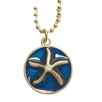 Gold Starfish Necklace 24" Crystal Sea Nautical Island Blue Enamel Plated Charm - Image 1 of 4