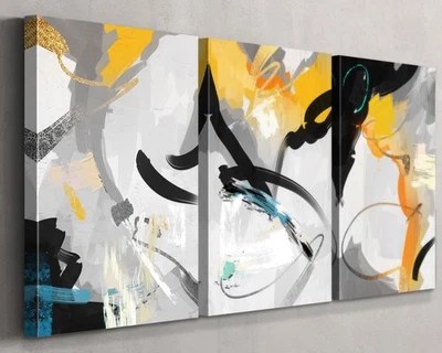 Arte de pared en lienzo abstracto amarillo para sala de estar, dormitorio, oficina o comedor -... Foto 1 de 4