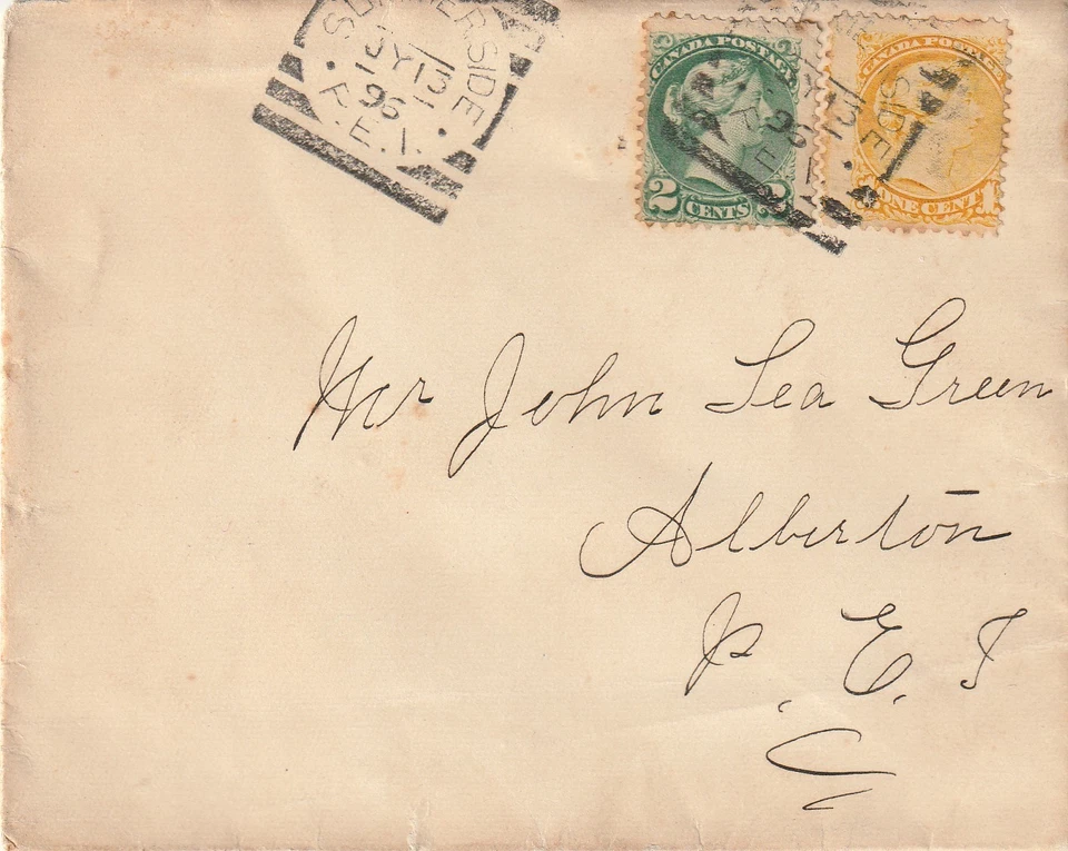 Canada SUMMERSIDE PEI Squared Circle Queen Victoria 1c 2c 1896 - Image 1 of 1