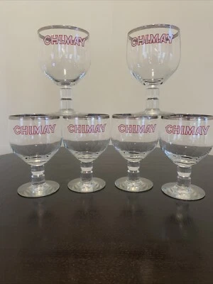 Lot Set Of 6 Chimay Belgian Trappist Ale Silver Rim Stem Glass Beer Goblets - image 1 of 4