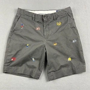Polo Ralph Lauren Shorts Mens 33 Gray Embroidered Football Flat Front Chino - Picture 1 of 10