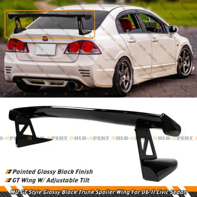 For 2006-2011 Honda Civic Sedan MU GT Style Gloss Black Trunk Spoiler High Wing - Image 1 of 4