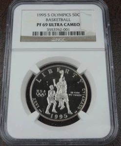 1995-S Olympic Basketball Proof Half Dollar NGC PF 69 Ultra Cameo Commemorative - Picture 1 of 4