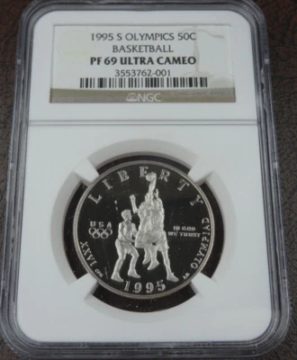 1995-S Olympic Basketball Proof Half Dollar NGC PF 69 Ultra Cameo Commemorative - Image 1 of 4