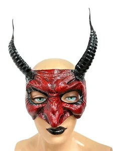 Devil Horn Half Mask Bloody Red Halloween Festival Costume Party Scary Mask - Picture 1 of 8