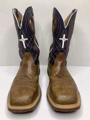 Twisted x 9.5 D Western Brown Leather Red Web Alloy Toe Cowboy Work Boots P94 - Image 1 of 4