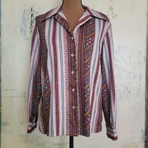 1970s Sears Polyester Pink and Brown Blouse - Picture 1 of 3