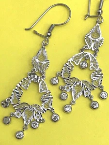 Sale Gold 14k Earrings Vintage white chandelier gypsy long filigree fine jewelry - Picture 1 of 11