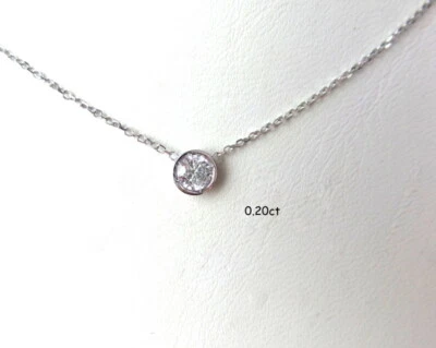 DIAMOND SOLITAIRE BEZEL SET NECKLACE 14K WHITE GOLD 0.20 CT SI1 Clarity G COLOR - Image 1 of 4