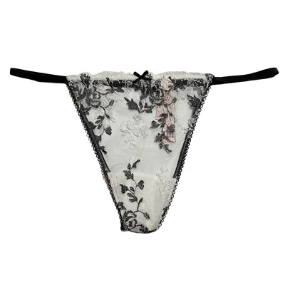 NWT VICTORIA'S SECRET Dream Angels V String Pantie Sz S-M-L-XL Black White Lace - Bild 1 von 4