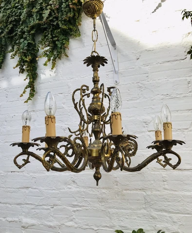 Fine LARGE Antique Bronze Chandelier 8 Arms 8 Lights Candelabra Spanish Colonial Cover