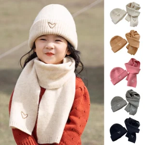 2PCS Kids Knitted Hat Scarf Set Embroidery Anti-Cold Windproof Cap Neckerchief - Picture 1 of 30