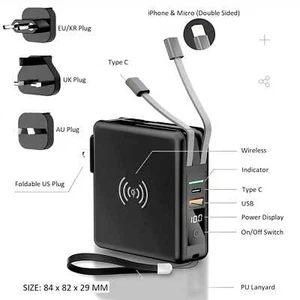 Wireless Power Bank 10000mah Travel Adapter Charger with AU UK EU US KR Plugs - Picture 1 of 14