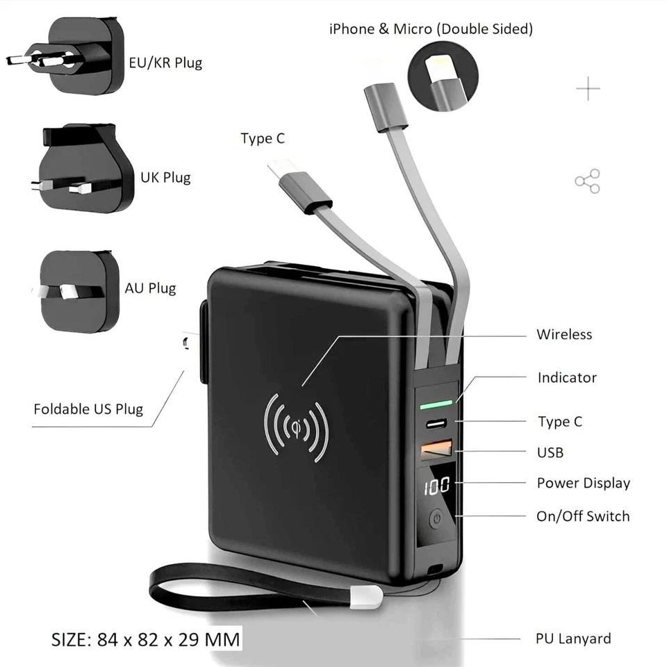 Wireless Power Bank 10000mah Travel Adapter Charger with AU UK EU US KR Plugs - Image 1 of 4