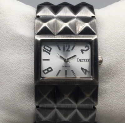 Decree Watch Women 28mm Gunmetal Studded Wide Open Cuff Band New Battery - Image 1 of 4
