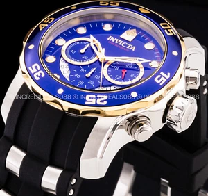 Reloj Invicta Para Hombres PRO DIVER SCUBA Cronógrafo Plateado Azul Dorado Esfera Correa Negra - Imagen 1 de 8