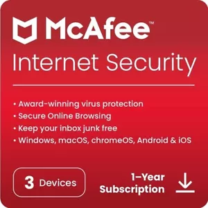 McAfee Internet Security 2025 3 Device 1 Year Antivirus 5 Minute Email Delivery - Picture 1 of 5