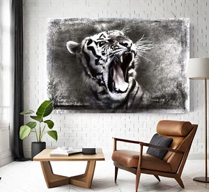 Leinwand Bilder Tiere Tiger Wandbilder XXL Schwarz Weiß  Max. 150x100x4cm 1758 - Bild 1 von 7