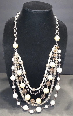 Avon сказочный жемчуг ожерелье мульти прядь серебристого тона искусственного жемчуга и бисера - Изображение 1 из 4