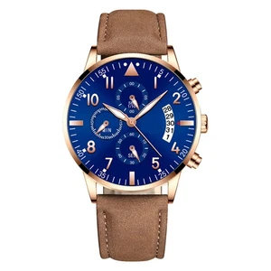 Fashion Sport Men's Stainless Steel Case Leather Band Quartz Analog Wrist Watch - Picture 1 of 4