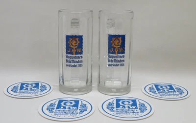 2x Augustiner Bräu München Krug Glaskrug 0,4L Krüge Deutschherren 4x Bierdeckel - Bild 1 von 4