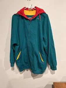 Vtg 90's Izod Hoodie Mens Medium Green Colorblock HIP HOP Streetwear - Picture 1 of 4