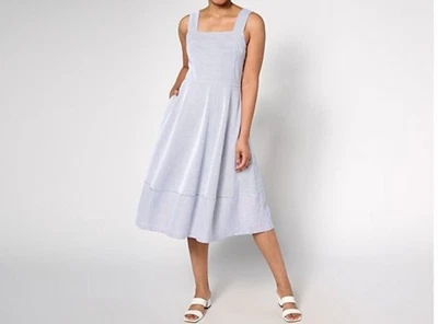 Vestido midi Isaac Mizrahi pequeño negro tejido club náutico Seersucker A691995 nuevo sin etiquetas Foto 1 de 4